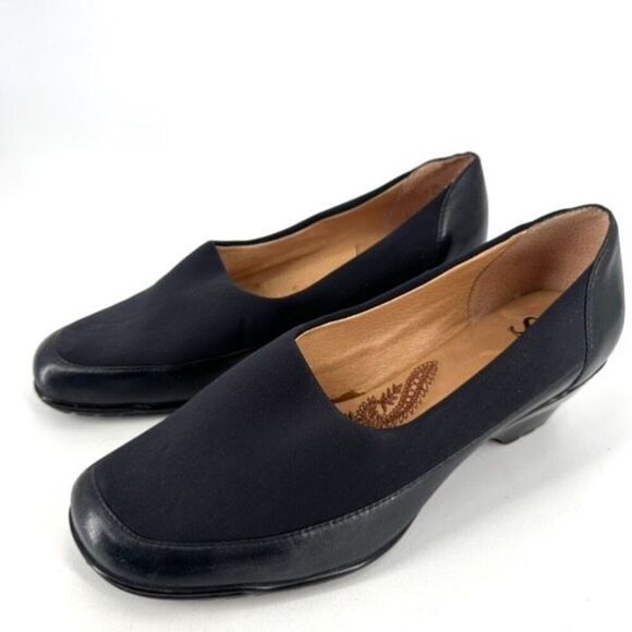 Sofft Womens Leather Fabric Stretch Square Toe Slip On Loafers Black Size 9 wide - Picture 2 of 12